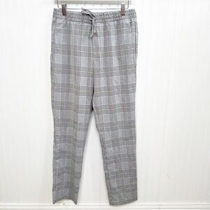 H&M Gray Black & White Plaid Pull On Elastic Waist Dress Pants Men’s Size Small